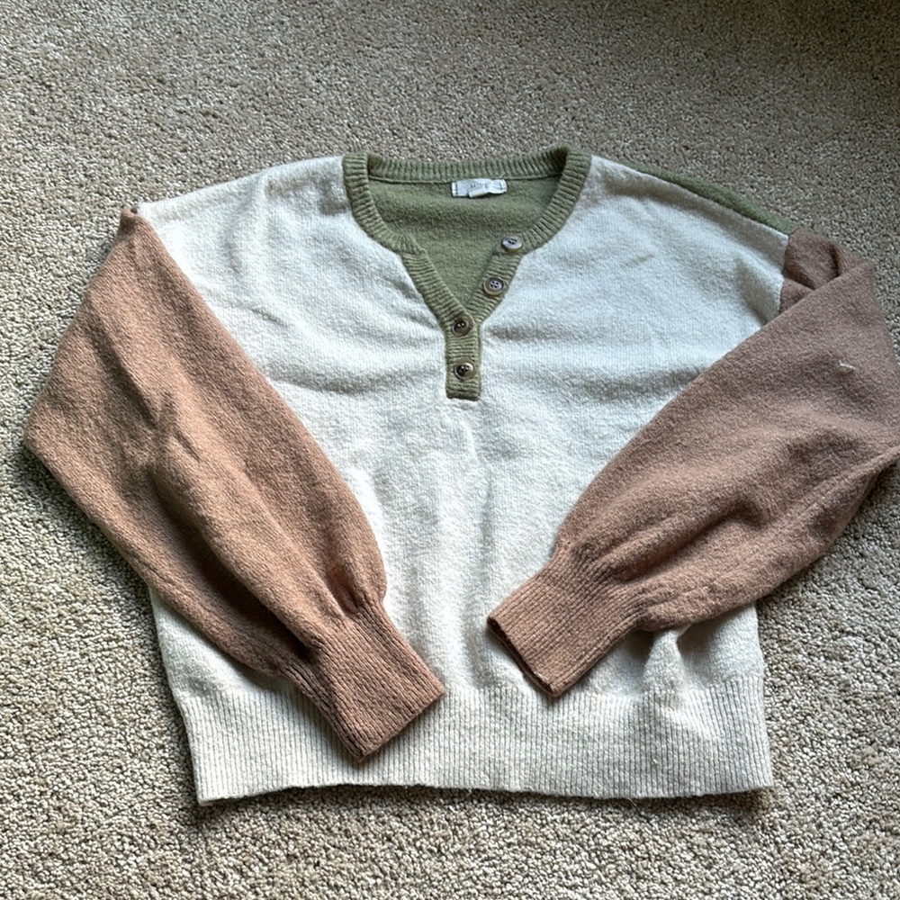 Colorblock Sweater with Button Detail